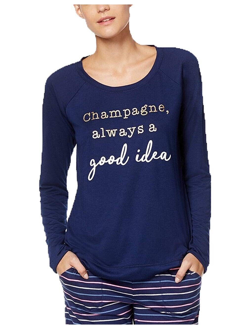 Jenni Womens Screen Print Pajama Top Champagne Size XL - Picture 1 of 1